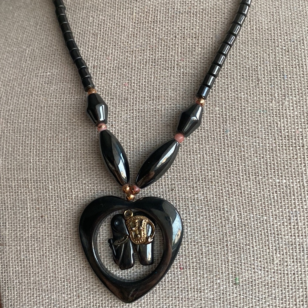 Vintage hematite elephant necklace